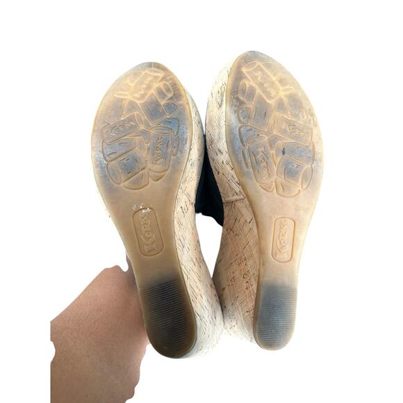 Korks by Kork-Ease Navy Stretch Slingback Open Toe Soft Leather Wedge Size 9 - Picture 9 of 9